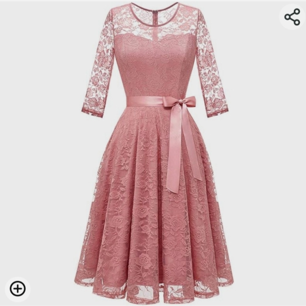 Pink 2XL partly sheer floral midi dress by Dressystar